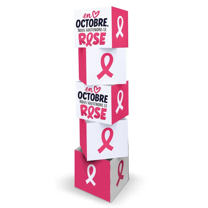 Totem cube "Octobre Rose" BIKOM PLV octobre rose