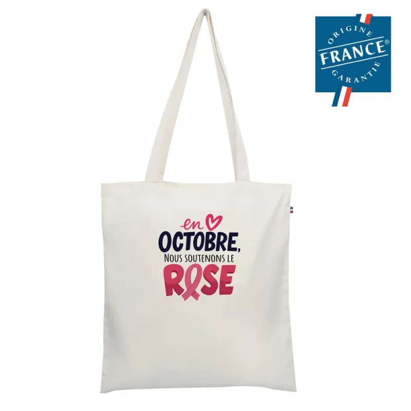 Tote Bag Octobre Rose Vegan fabriqué en France BIKOM PLV octobre rose